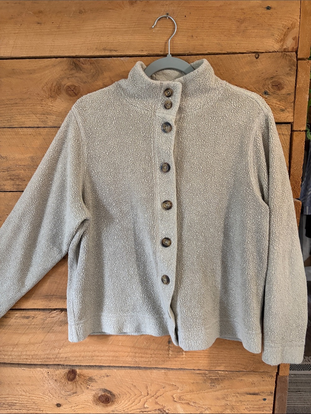 L.L. Bean Light tan Button-Front Teddy Fleece Jacket